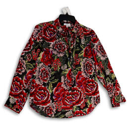 Womens Multicolor Floral Long Sleeve Stand Collar Button-Up Shirt Size 6