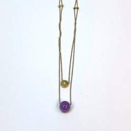 Designer Michael Kors Gold-Tone Two Strand Amethyst Stone Pendant Necklace