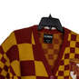 Womens Red Yellow Gryffindor Check Button Front Cardigan Sweater Size L image number 3