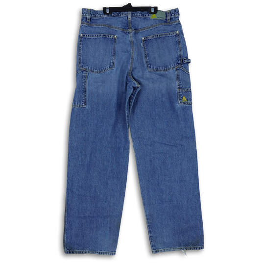 Mens Blue Medium Wash Denim High Rise Pockets Wide Leg Jeans Size 36X34 image number 2