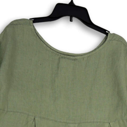 Womens Green Pleated Short Cuff Sleeve Round Neck Blouse Top Size Medium image number 2
