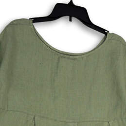 Womens Green Pleated Short Cuff Sleeve Round Neck Blouse Top Size Medium alternative image