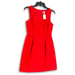 NWT Womens Red Round Neck Pleated Sleeveless Back-Zip Shift Dress Size 2