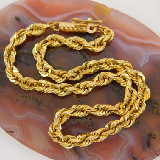 14K Yellow Gold Rope Chain Barrel Clasp Bracelet 8.3g image number 1