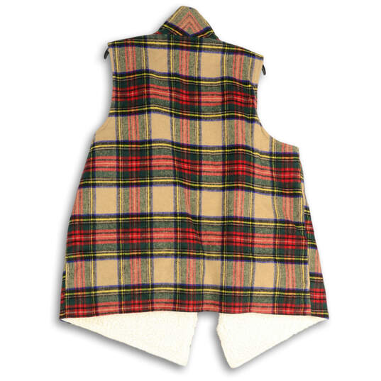 Womens Multicolor Plaid Fleece Sleeveless Open Front Vest Size 2 image number 2