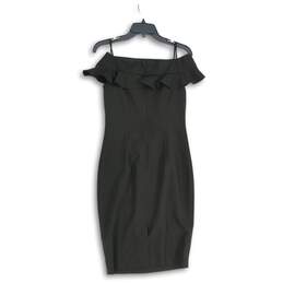 Womens Black Strapless Ruffle Front Stretch Back Zip Bodycon Dress Size 2 alternative image