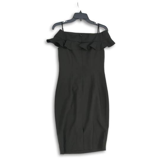 Womens Black Strapless Ruffle Front Stretch Back Zip Bodycon Dress Size 2 image number 2
