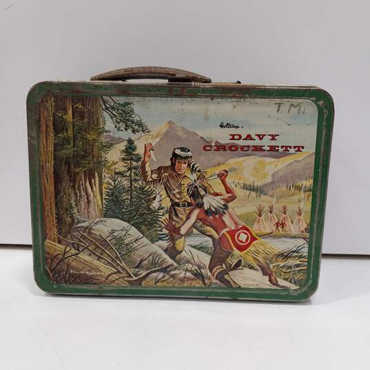 Vintage 1955 - Holtemp Davy Crockett Thermos Metal Lunchbox & Thermos w/ Lid image number 1