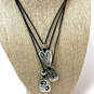 Designer Brighton Silver-Tone Multi Strand Black Leather Charm Necklace image number 1
