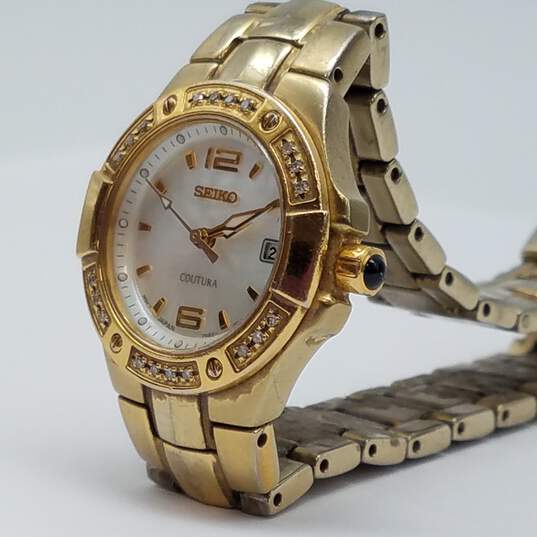 Seiko MOP Dial Crystal Bezel Gold tone Stainless steel 26mm Case Quartz Watch image number 2