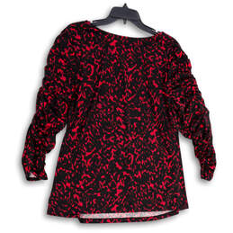 NWT Womens Black Red Keyhole Neck Long Sleeve Pullover Blouse Top Size XL alternative image
