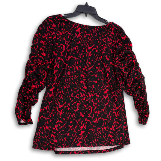 NWT Womens Black Red Keyhole Neck Long Sleeve Pullover Blouse Top Size XL image number 2