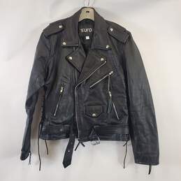 Euro Women Black Leather Jacket Sz 40