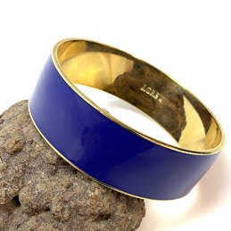 Designer J. Crew Gold-Tone Wide Blue Enamel Round Shape Bangle Bracelet