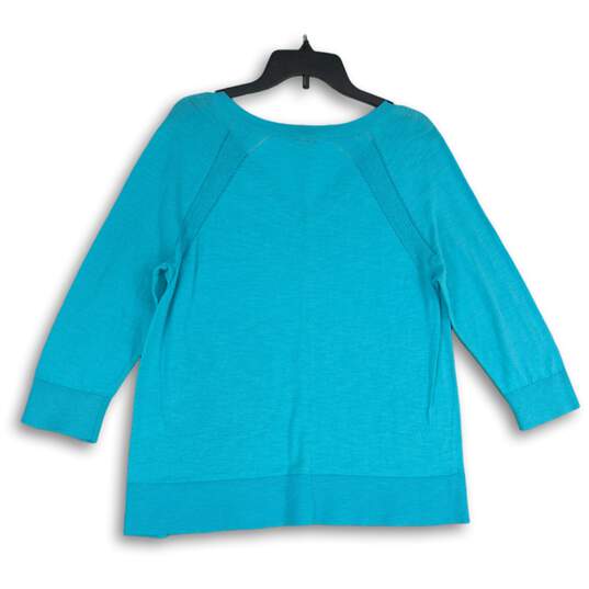 NWT Talbots Womens Blue Knitted V-Neck Long Sleeve Slit Hem Pullover Sweater L image number 2