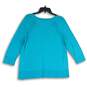 NWT Talbots Womens Blue Knitted V-Neck Long Sleeve Slit Hem Pullover Sweater L image number 2