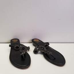 Vince Camuto Black Leather Jeweled Rhinestone T Strap Sandals Flip Flops Shoes Women's Size 8.5 M alternative image