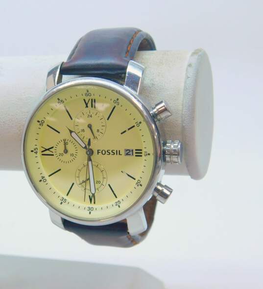 Men's Fossil Rhett BQ1007 Leather Chronograph Watch image number 2
