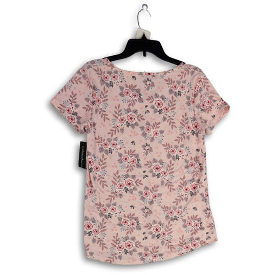 NWT Womens Pink Floral V-Neck Short Sleeve Pullover T-Shirt Size Large image number 2