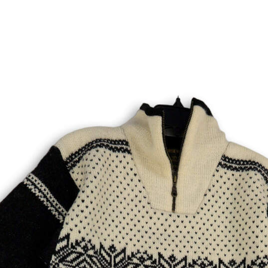 Mens Black Beige Fair Isle Knitted Mock Neck 1/4 Zip Pullover Sweater Sz XS image number 3
