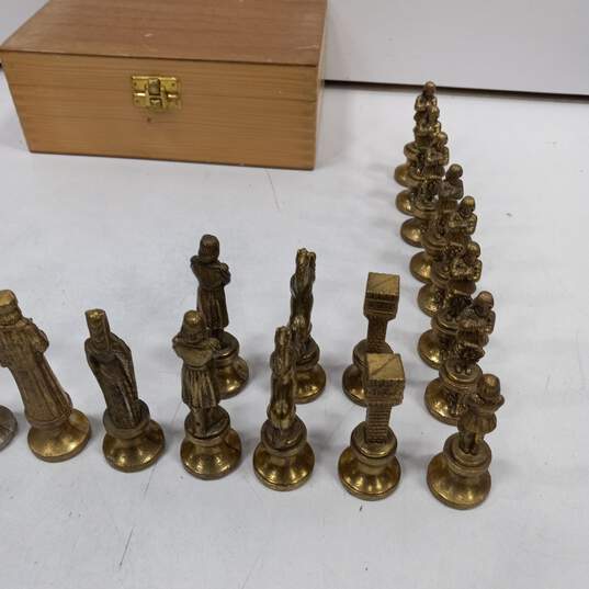 Wooden Box Full Chess Pieces Silver Tone & Gold Tone image number 6