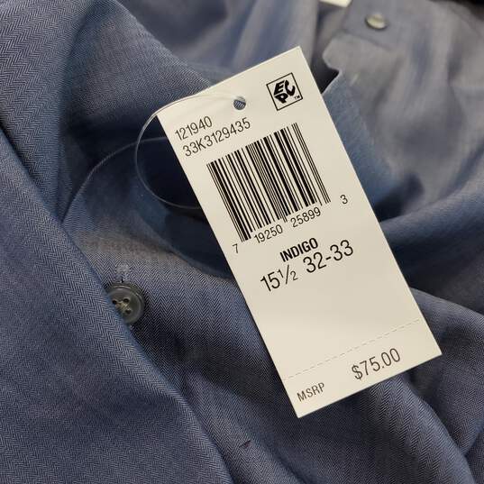 Calvin Klein Indigo Blue Regular Fit Button Up Dress Shirt Men's Size 15-1/2 32-33 NWT image number 4