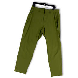Mens Green Flat Front Slash Pocket Straight Leg Dress Pants Size 34X32