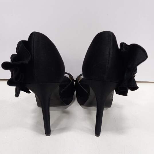 Womens Black Bow Peep Toe Slip On Platform Stiletto Pump Heels Size 9 M image number 4