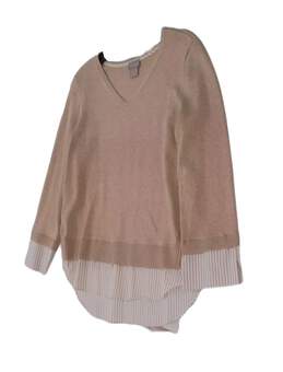 Womens Beige Long Sleeve V Neck Casual Pullover Sweater Size 1 alternative image