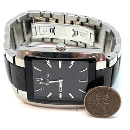 Designer Bulova Silver-Tone Chain Strap Rectangle Dial Analog Wristwatch alternative image