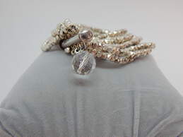 Artisan 925 Textured Ball Beaded Multi Strand Crystal Charm Bracelet 76g