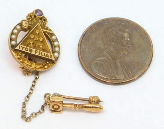 Vintage 10K Yellow Gold Seed Pearl Iyob Filiae Job's Daughters Masonic Pin 2.7g image number 4