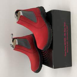 NIB Moxie Trades Womens Angelina Red Black Steel Toe Slip-On Chelsea Boots Sz 7