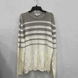 Womens Gray White Striped Long Sleeve Oversized Pullover Sweater Size XL
