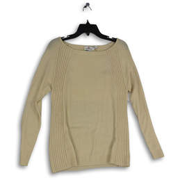 Womens Tan Knitted Long Sleeve Boat Neck Pullover Sweater Size Small