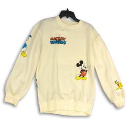 Disney Womens Ivory Graphic Prints Creme Crew Neck Pullover Sweatshirt Size L