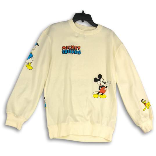 Disney Womens Ivory Graphic Prints Creme Crew Neck Pullover Sweatshirt Size L image number 1