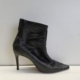 Alexandre Birman Black Leather Pleated Back Zip Ankle Heel Boots Shoes Size 37.5 B