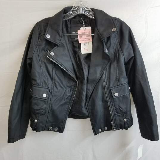 Girl's size M faux leather biker jacket with tags image number 1
