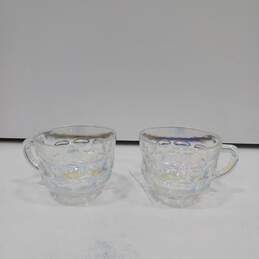 Pair Federal Clear Iridescent Carnival Glass Handled Cups