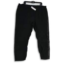 NWT Womens Black Elastic Waist Side Stripe Slash Pocket Ankle Pants Size 4R