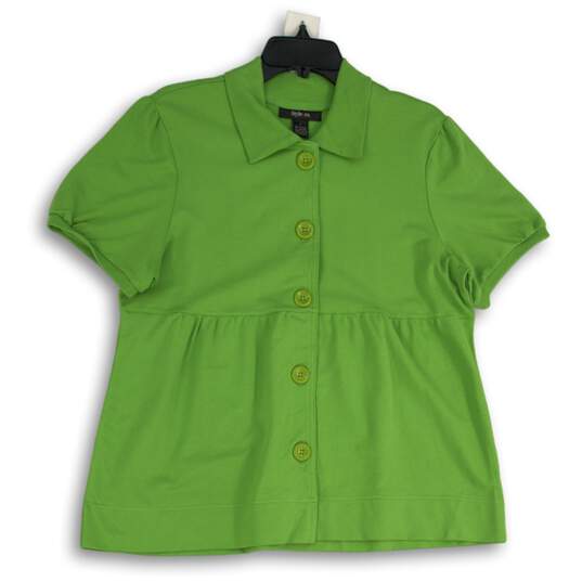 Style & Co. Womens Green Collared Short Sleeve Button Front Blouse Top Size L image number 1
