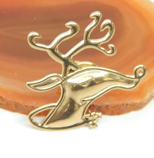 10K Yellow Gold Unique Reindeer Christmas Pin For Repair 1.3g image number 3