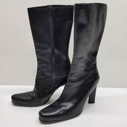 AUTHENTICATED Prada Black Leather Block Heel Boots Wms Size 37.5 alternative image