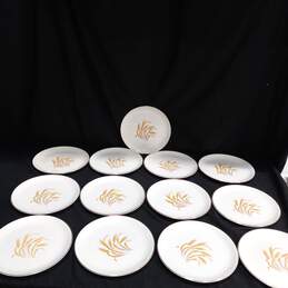 Bundle of 13 Homer Laughlin Golden Wheat White Ceramic Plates w/Gold Tone Trim
