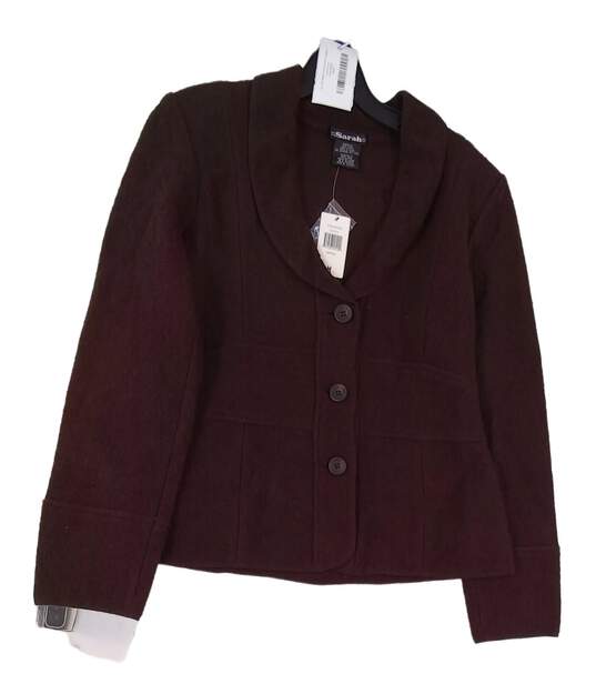NWT Womens Brown Long Sleeve Collared Button Front Jacket Size Medium image number 1