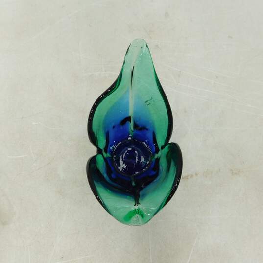 Murano Blue Green Ombre Art Glass Petal Leaf Votive Candle Holder Home Decor image number 3