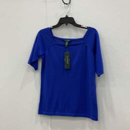 NWT Lauren Ralph Lauren Womens Blue Square Neck Pullover Shirt Blouse Top Size L