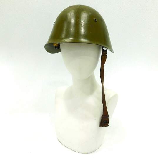 Vintage Cold War Era Bulgarian Army Steel Military Combat Helmet w/ Chin Strap image number 2