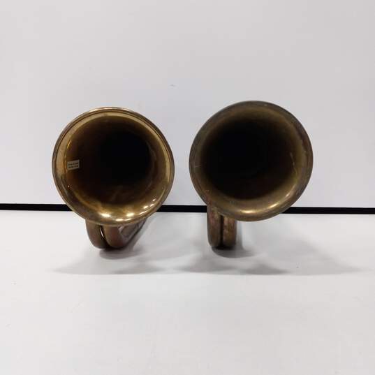 Vintage Pair of Solid Brass Horns image number 4